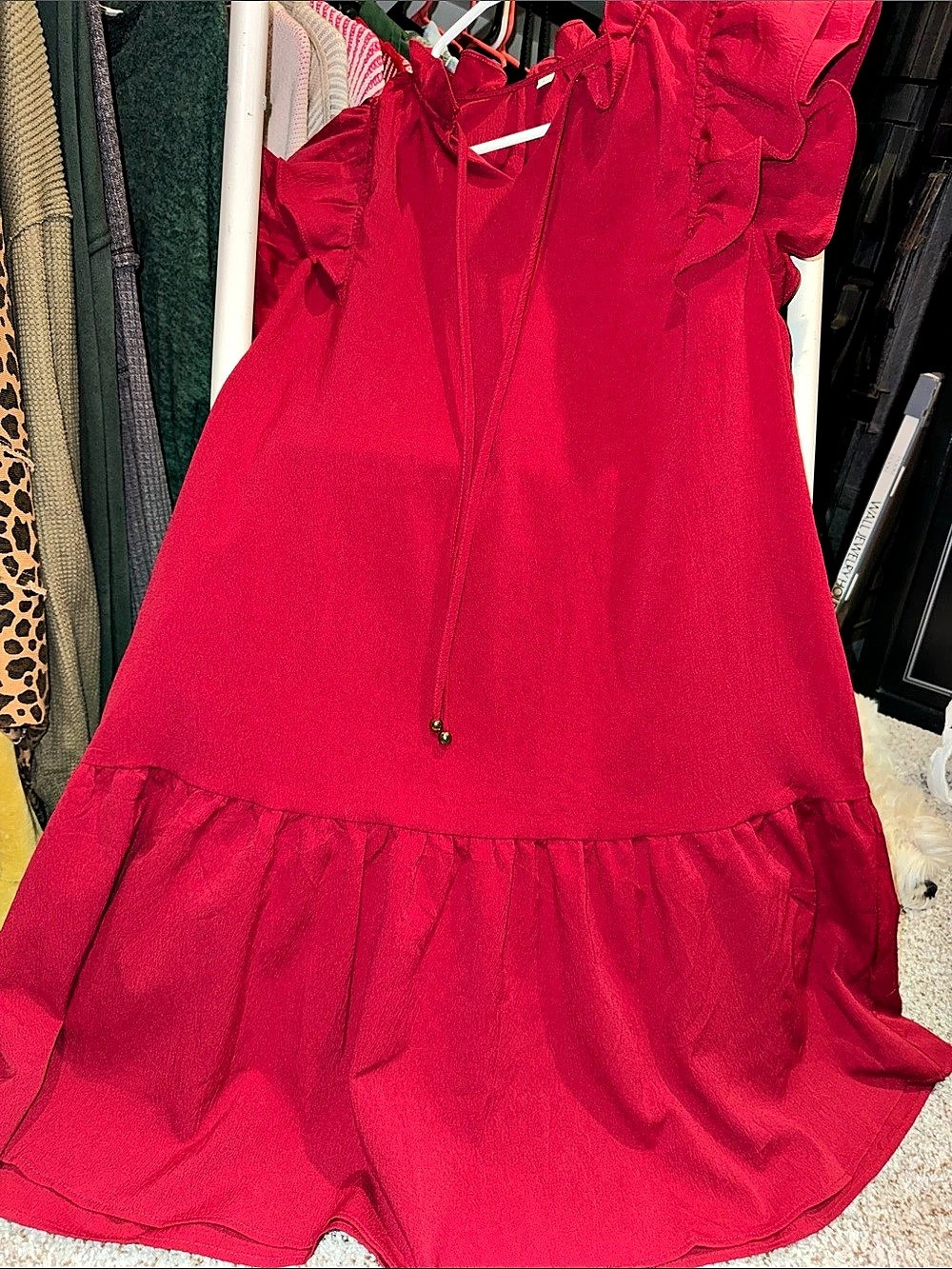 Ruffle Mini Dress in deep red Large Like New